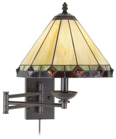 Tiffany Style Glass Panel Plug-In Swing Arm Wall Lamp